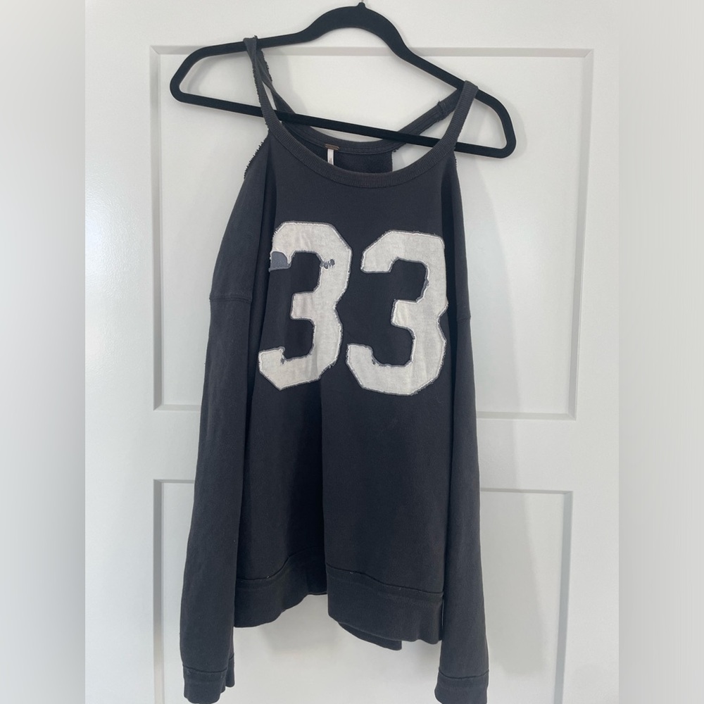 Free People Gray sweatshirt with Rounded Neckline and Cut Out Detail, Small